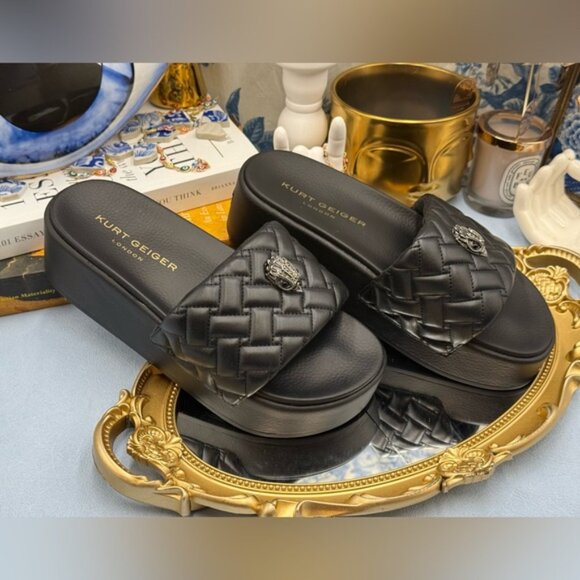 🆕 KURT GEIGER LONDON 🧿 NWOB Meena Eagle Platform Slides Sz EU 37 US 7 - Picture 7 of 16